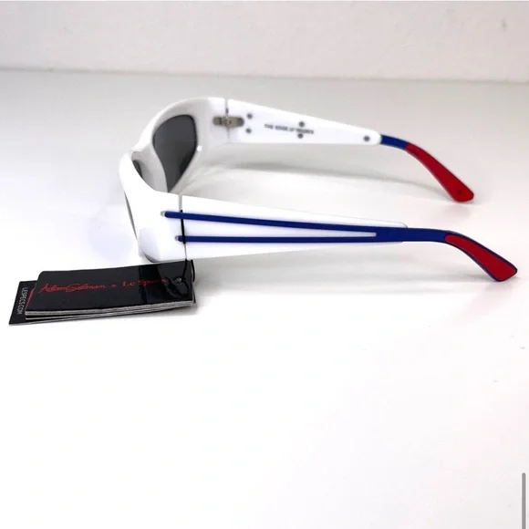 LE SPECS Adam Selman The Edge Sunglasses NEW White WIth Blue Mirror Lenses - Picture 8 of 16